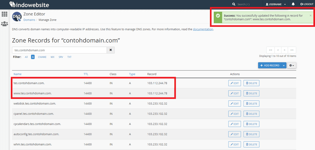 Sub Domain Berhasil Diarahkan ke Hosting Berbeda