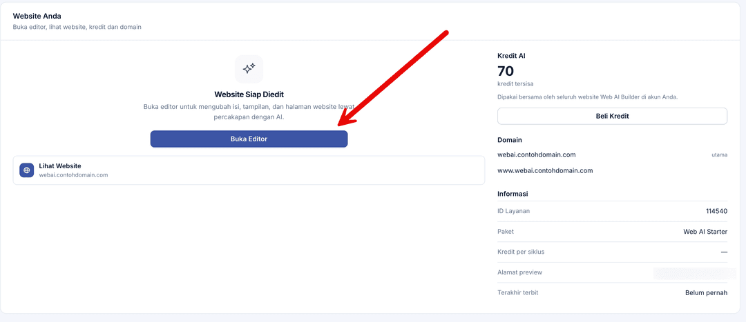 Buka Editor Web AI di Member Area