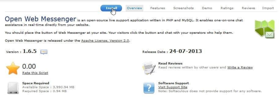 Install Open Web Messenger Melalui Softacolous-1