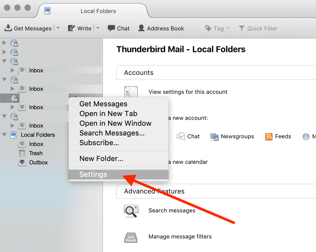 Menu Settings Thunderbird