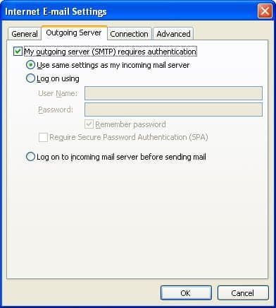 Setting Outgoing Server Microsoft Outlook